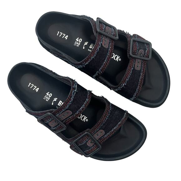 Birkenstock 1774 Arizona Denim Sandals Stone Dark Washed Sz 40 Gorpcore Slide - Picture 3 of 11